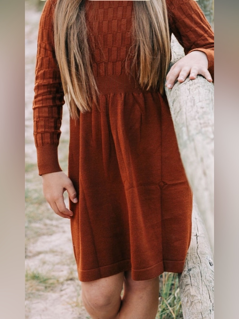 Kids Long Sleeve Knit Dress - Rust brown Amazon Meikulo. Size L 10/12 girls